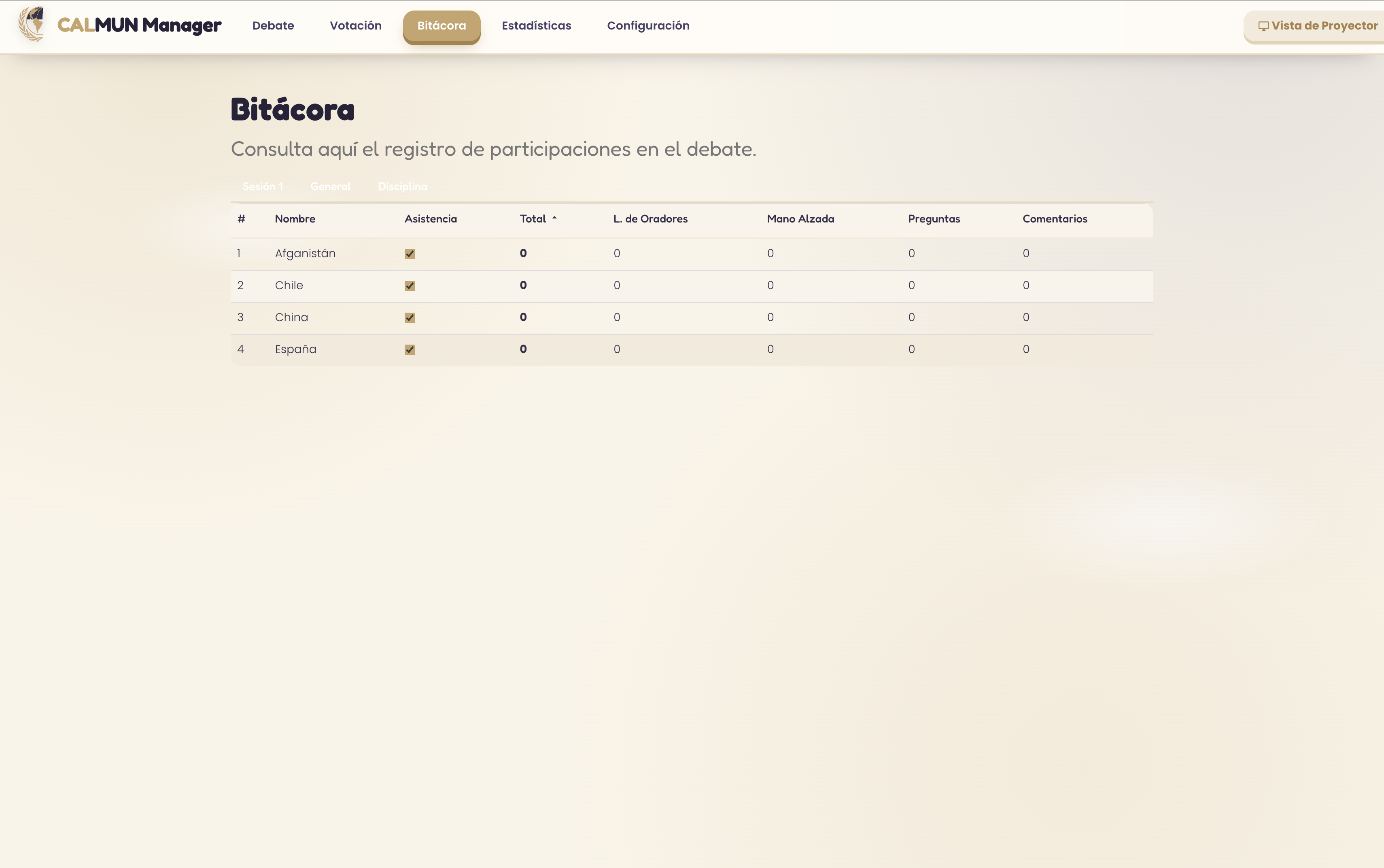 CALMUN Manager — Participation log